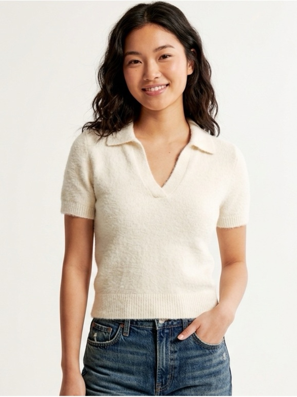 Abercrombie Minimalist Sweater Polo Cream Small